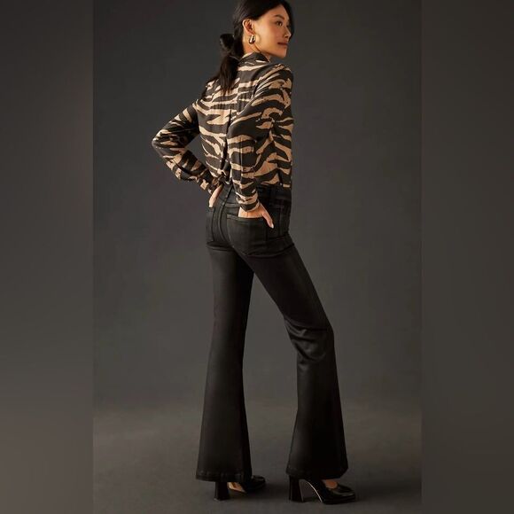 NWT Paige Genevieve Black Fog Luxe Coating Flare Pants Size 28 - Picture 6 of 15